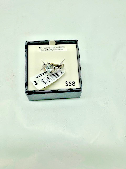 Brilliance Fine Jewelry 10kt Gold & Sterling Silver Ring Genunie Aquamarine*New