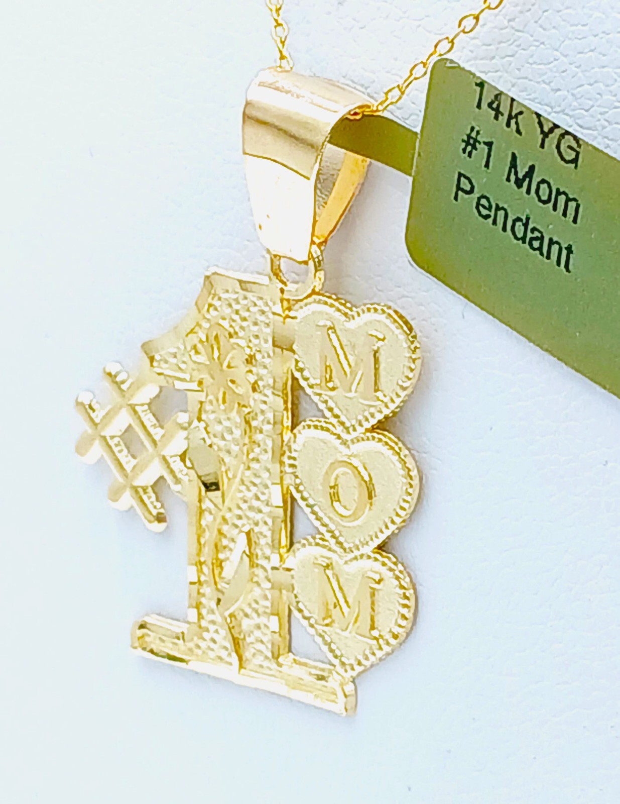 #1 MOM PENDANT 14K SOLID YELLOW GOLD – Free Shipping – Made in USA