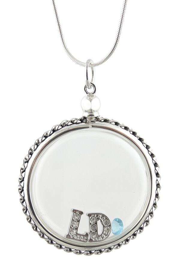 Clear Acrylic Large Floating Locket with Sterling Silver Frame, 18″ Snake Chain