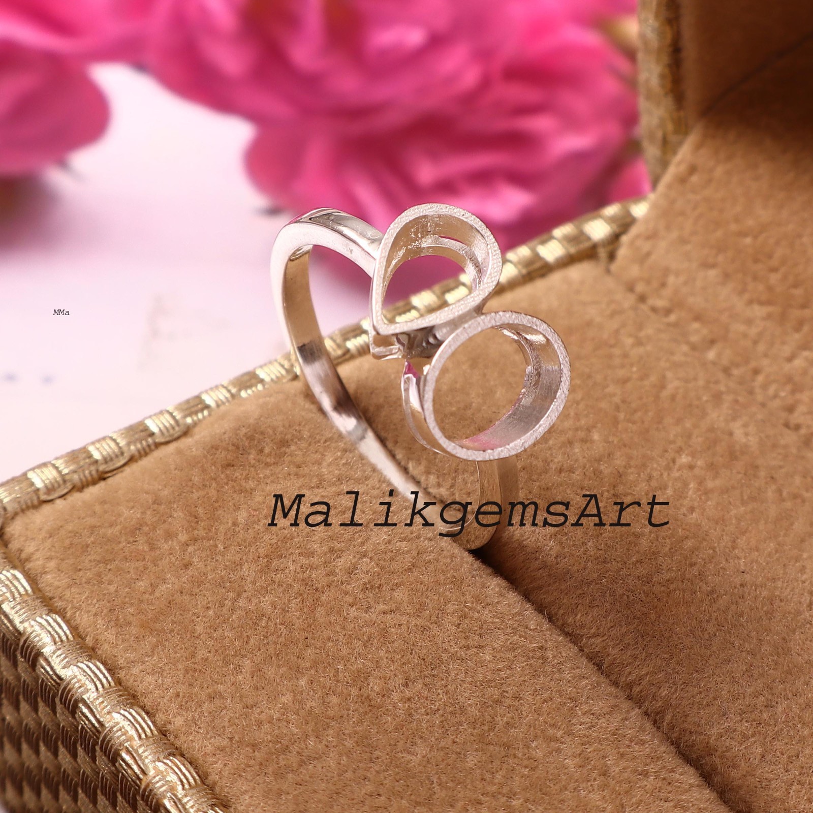 Mount Ring 925 Sterling Silver 7 X 5 MM Pear Oval Mix Stone Bezel Mount Ring #85