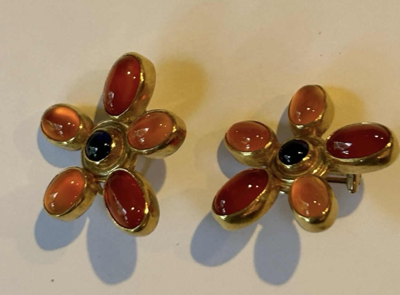 Vintage Onyx Sapphire And Citrine Earrings From