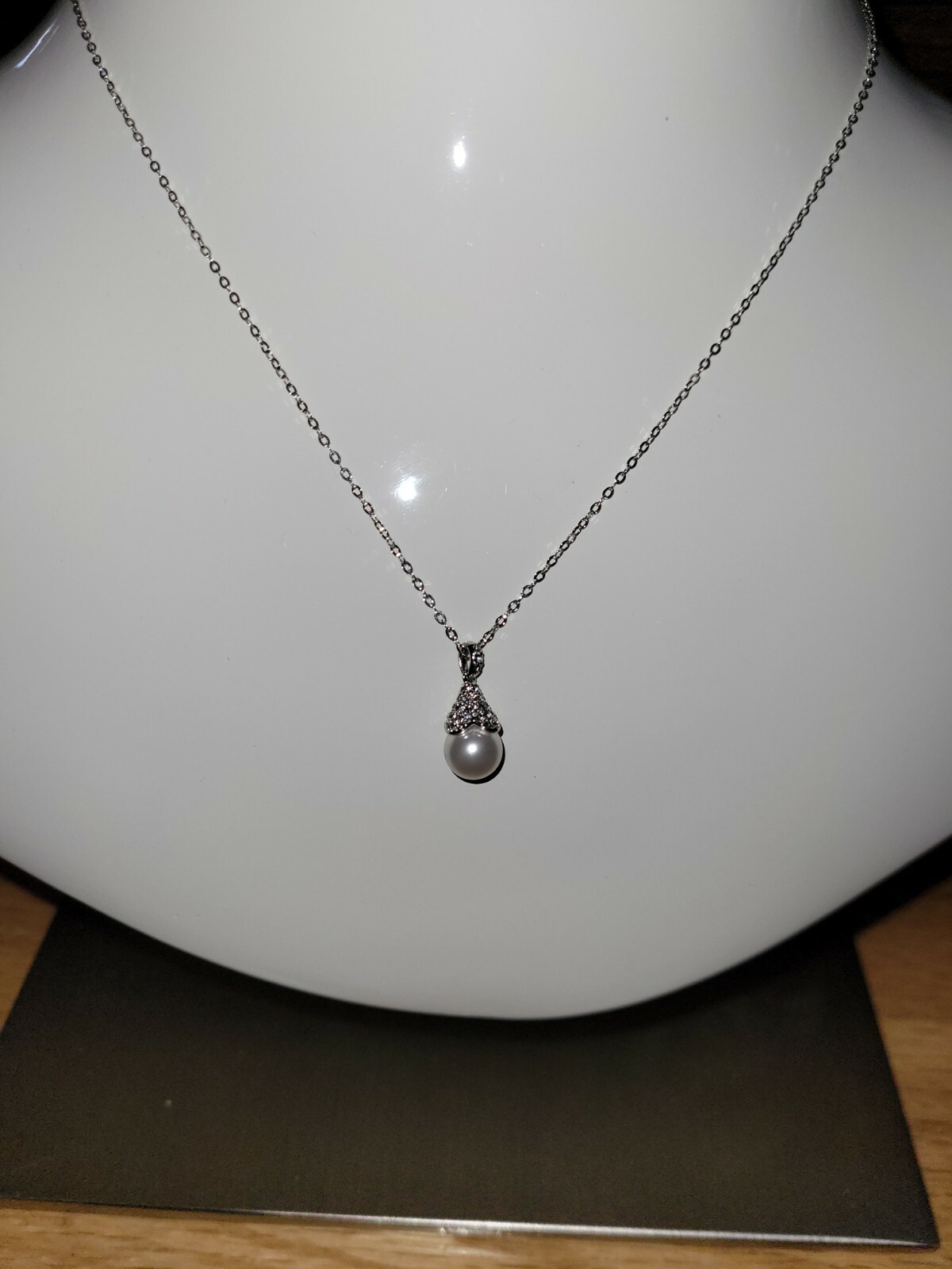 Nadri Pave CZ Silver Simulated White Pearl Pendant Necklace