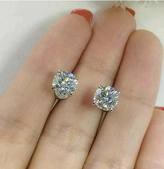 5.00 Ct Brilliant Round Cut Lab Created VVS1/D Stud Earrings 14K White Gold 8mm
