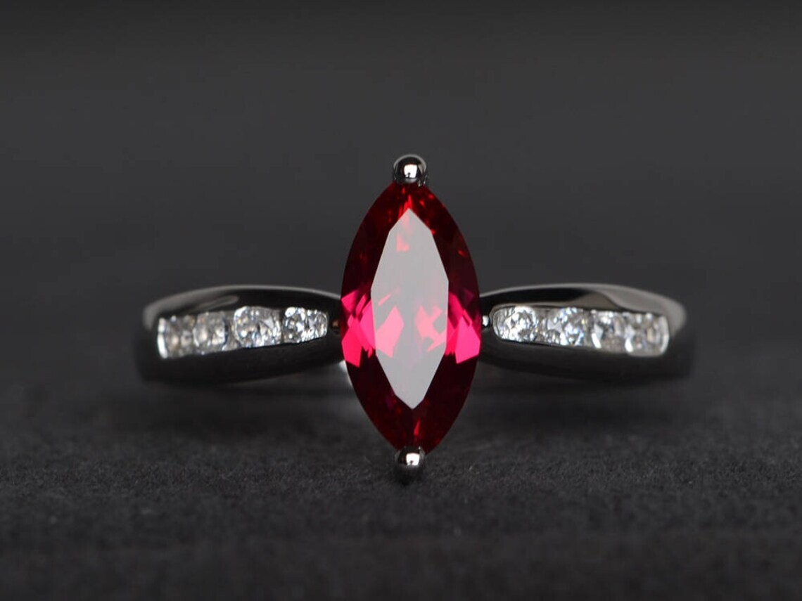925 Sterling Silver Pink Ruby Lab Created Gemstone Women Modern Ring Duty Free