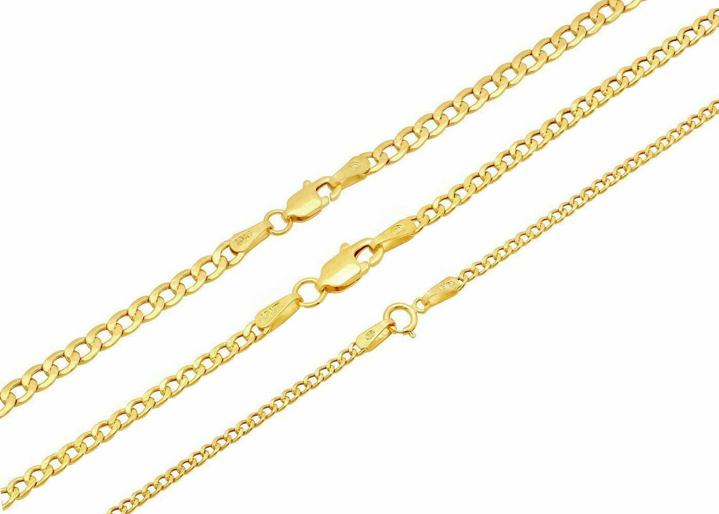 10k Yellow Gold Cuban Curb Link Chain Necklace 2mm-3.5mm Size 16″-30″ Hollow