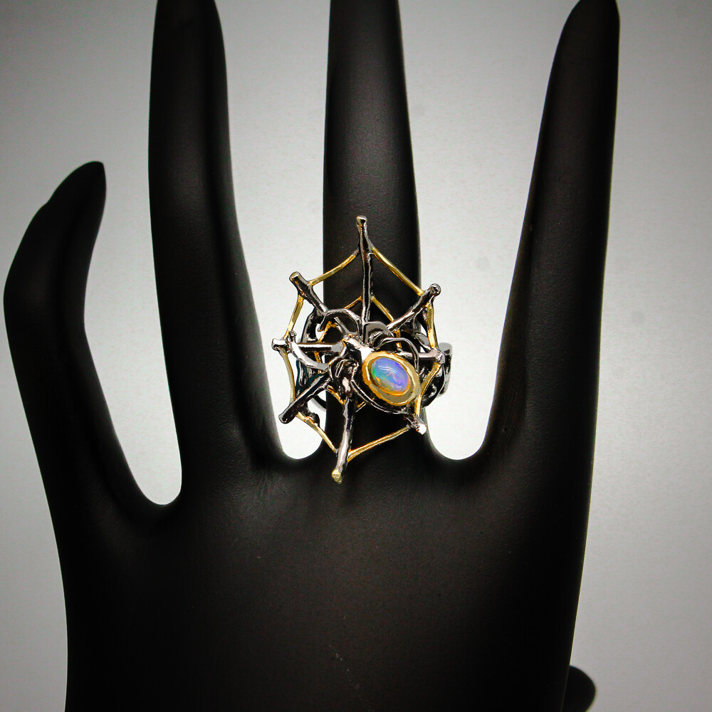 Spider style Natural Not Enhanced Opal Silver ring 925 Sterling / RVS63