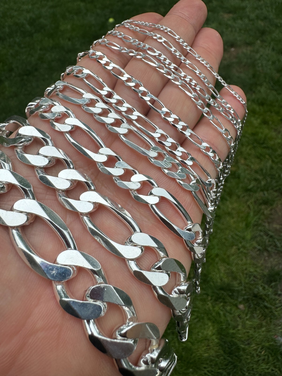 Cadena o Pulsera Figaro de Plata Esterlina 925 Sólida 2.5-15mm Hecha en Italia
