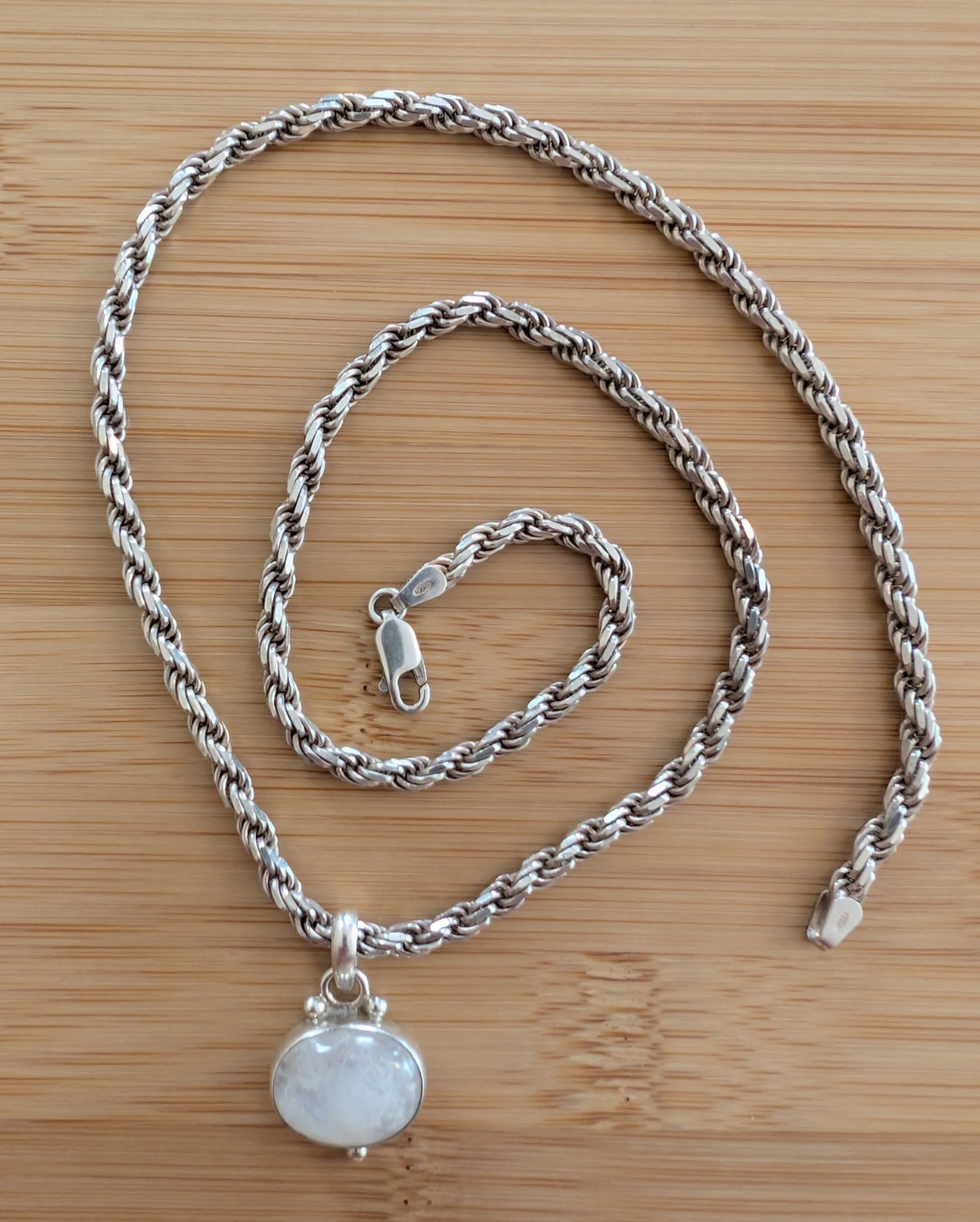 3.5mm Sterling Silver Rope Chain 23 grams 20″ 925 Necklace Italy Moonstone solid