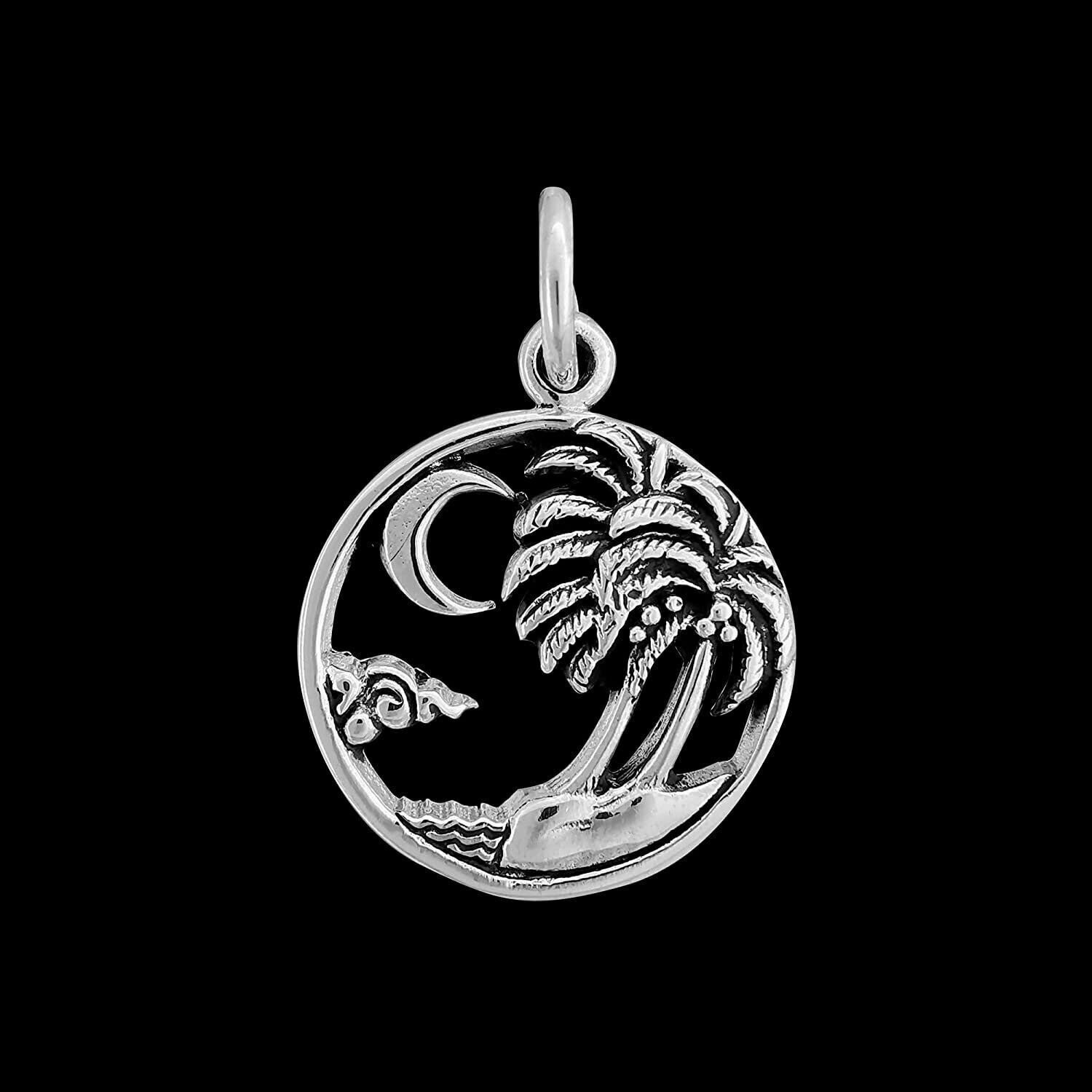 925 Sterling Silver Island Pendant, Vacation, Beach, Circle