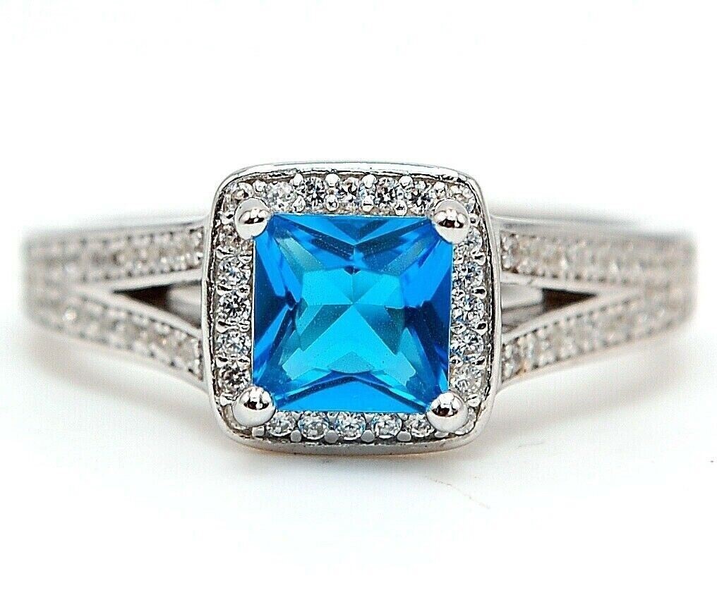 3CT Heat Treated Blue Topaz 925 Solid Sterling Silver Ring Sz 6 NB1-2