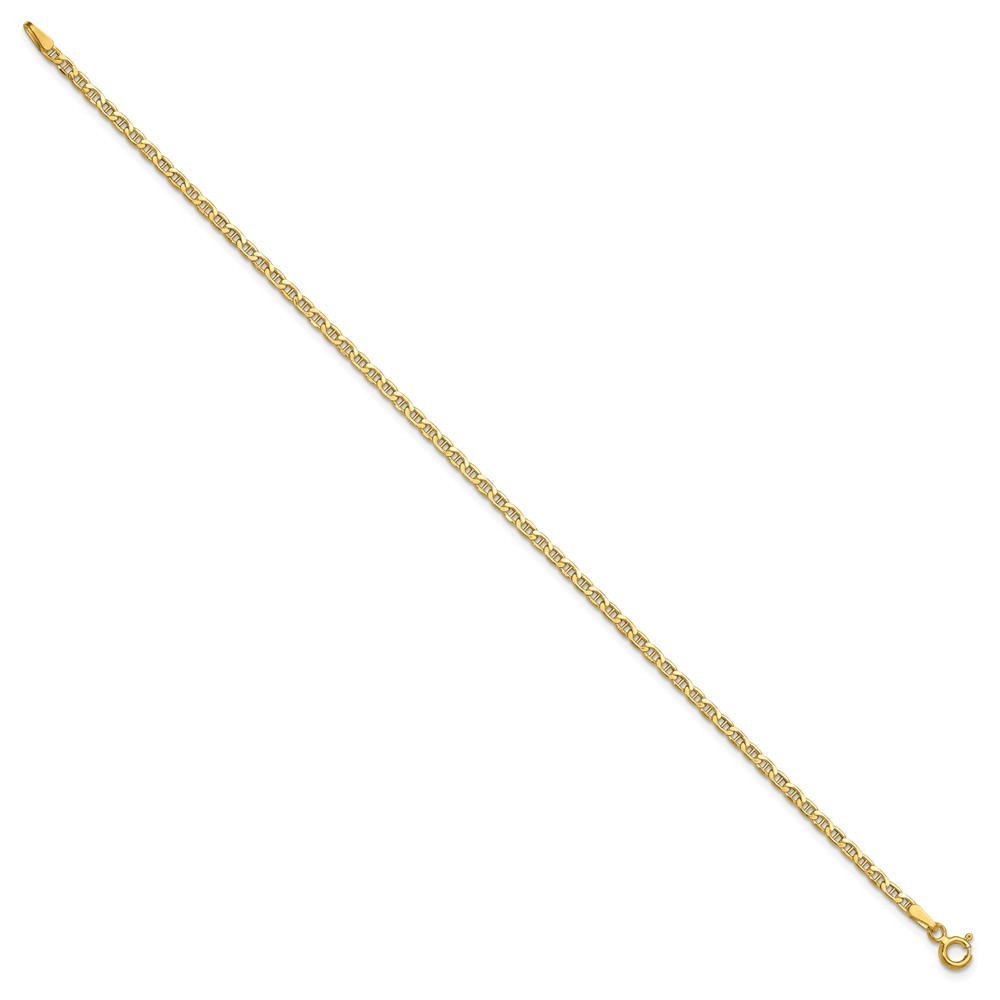 14k Yellow Gold 2.4mm Semi-Solid Anchor Chain Bracelet 8″