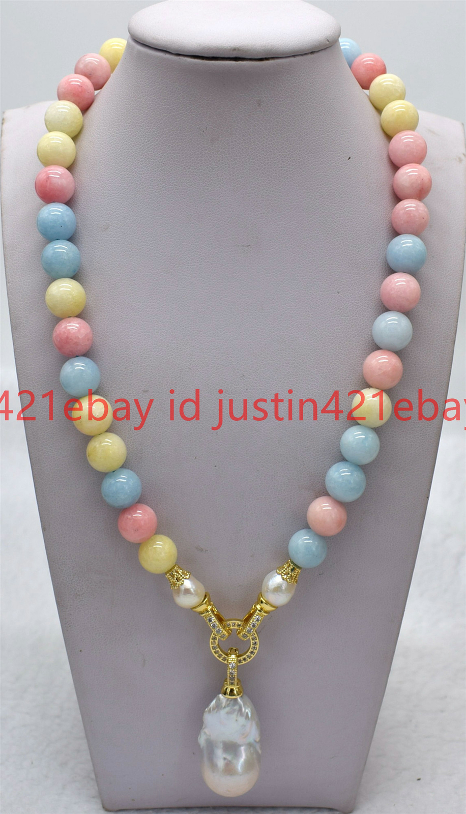 10 mm Multicolor Morganite Natural White Keshi Baroque Pearl Pendant Necklace