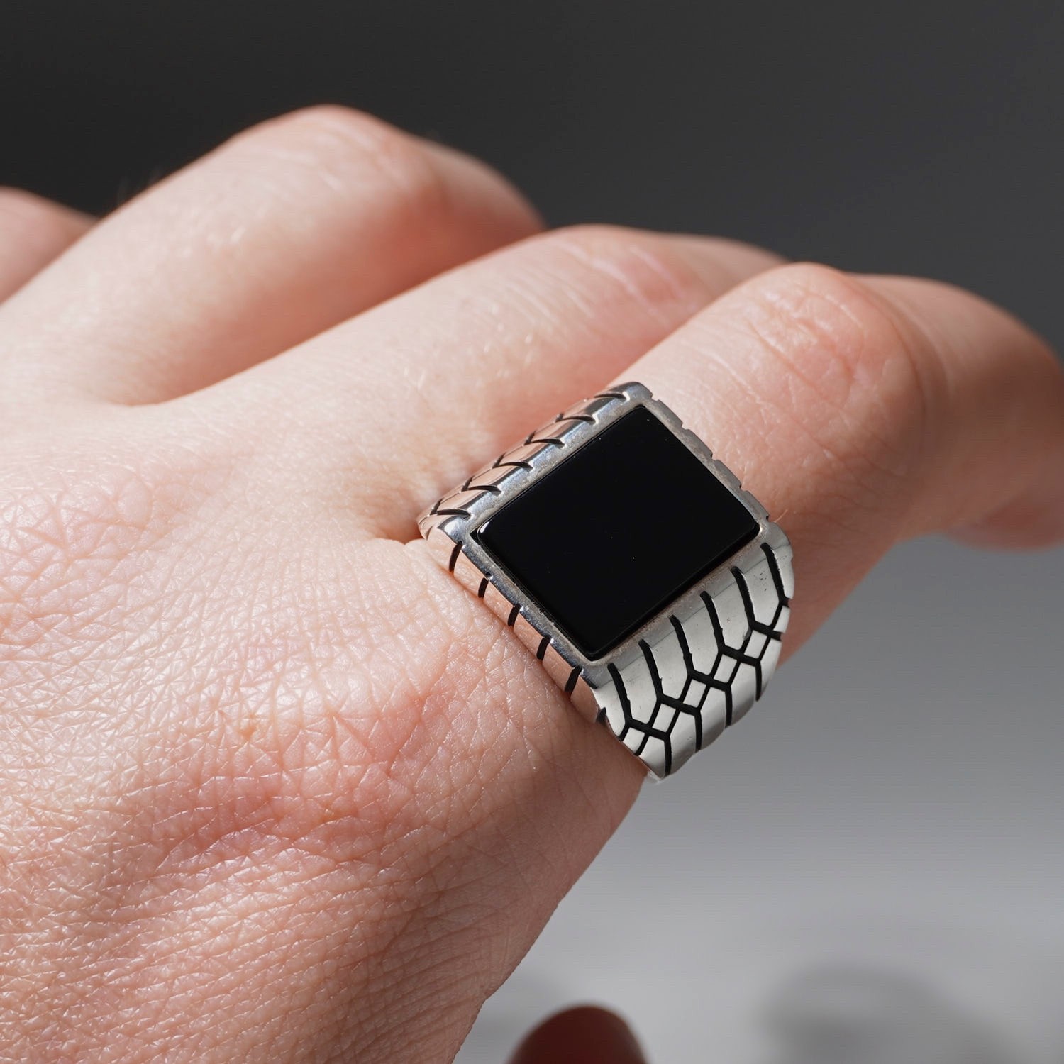Black Onyx Sterling Silver Flat Rectangular Men’s Signet Ring Heavy X / 11.5