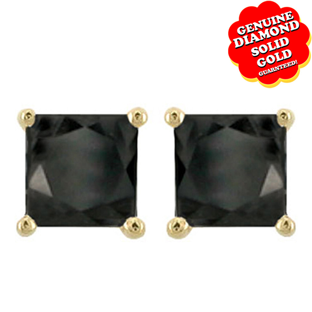 2.5 Ct Princess Natural Diamond 14K Yellow Gold Stud Earrings Eye Clean (VS-I)