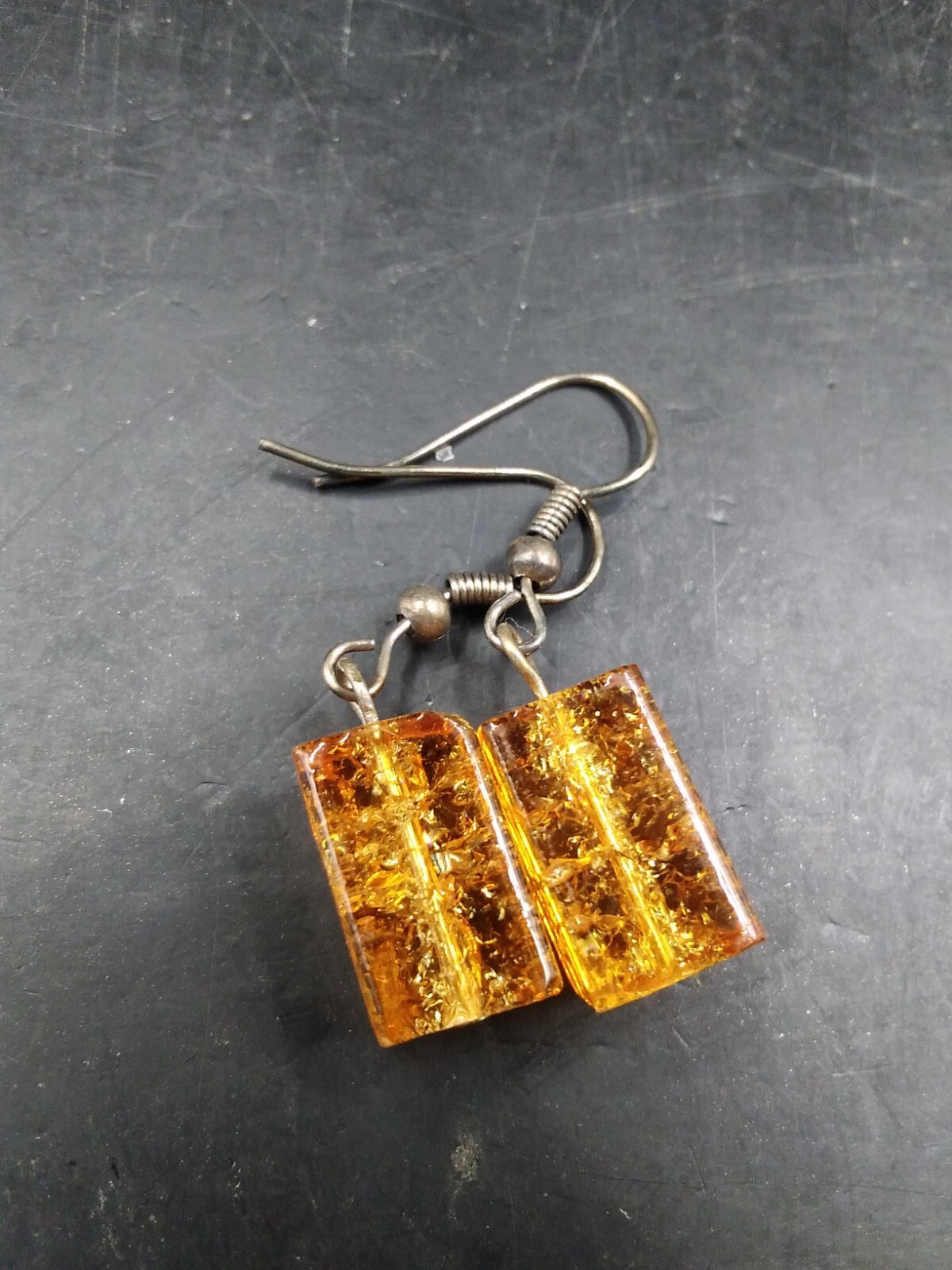 Pair Of Silver And Plastic? Earrings Possibly Faux Amber