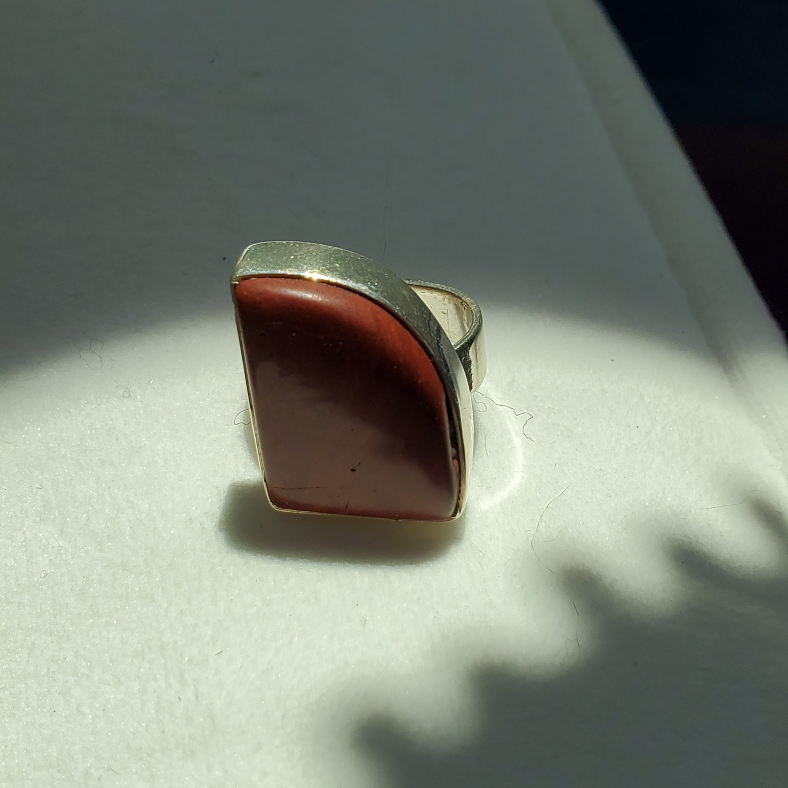 Sterling Silver Red Jasper Chalcedony Shield Ring Size 6.75 Iron Earthy Matte