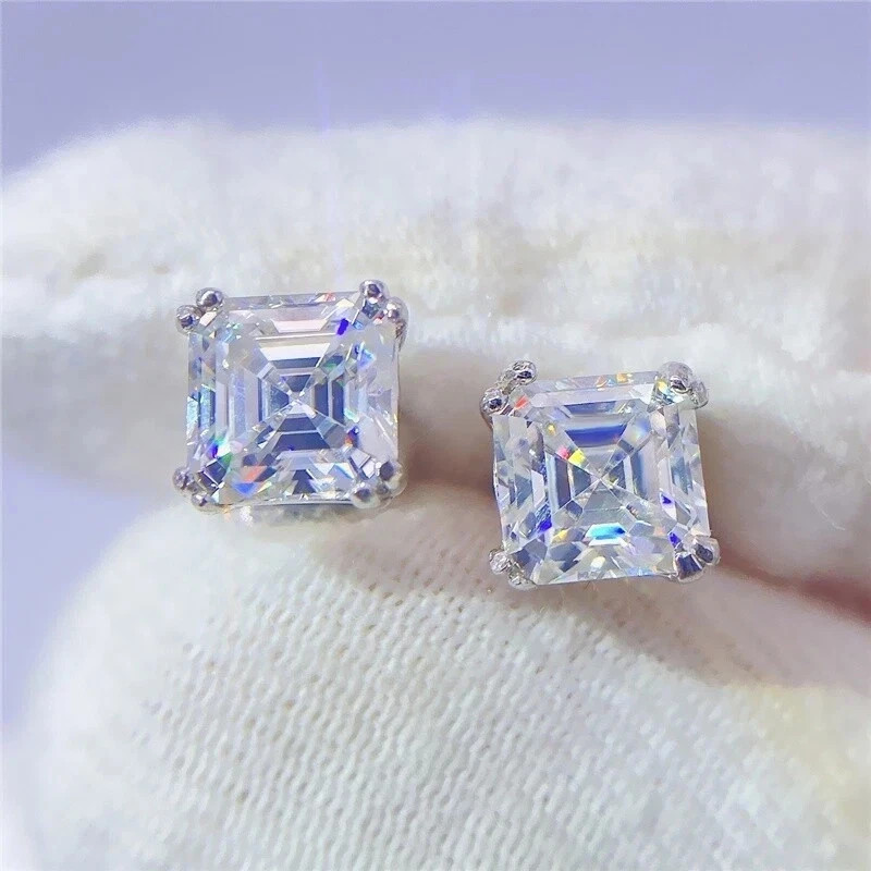 2Ct Asscher-Cut EF/VS1 Lab Grown Diamond Solitaire Stud Earring 14k White Gold