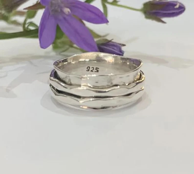 Solid 925 Sterling Silver Band & Spinner Handmade Jewelry Birthday Ring All Size