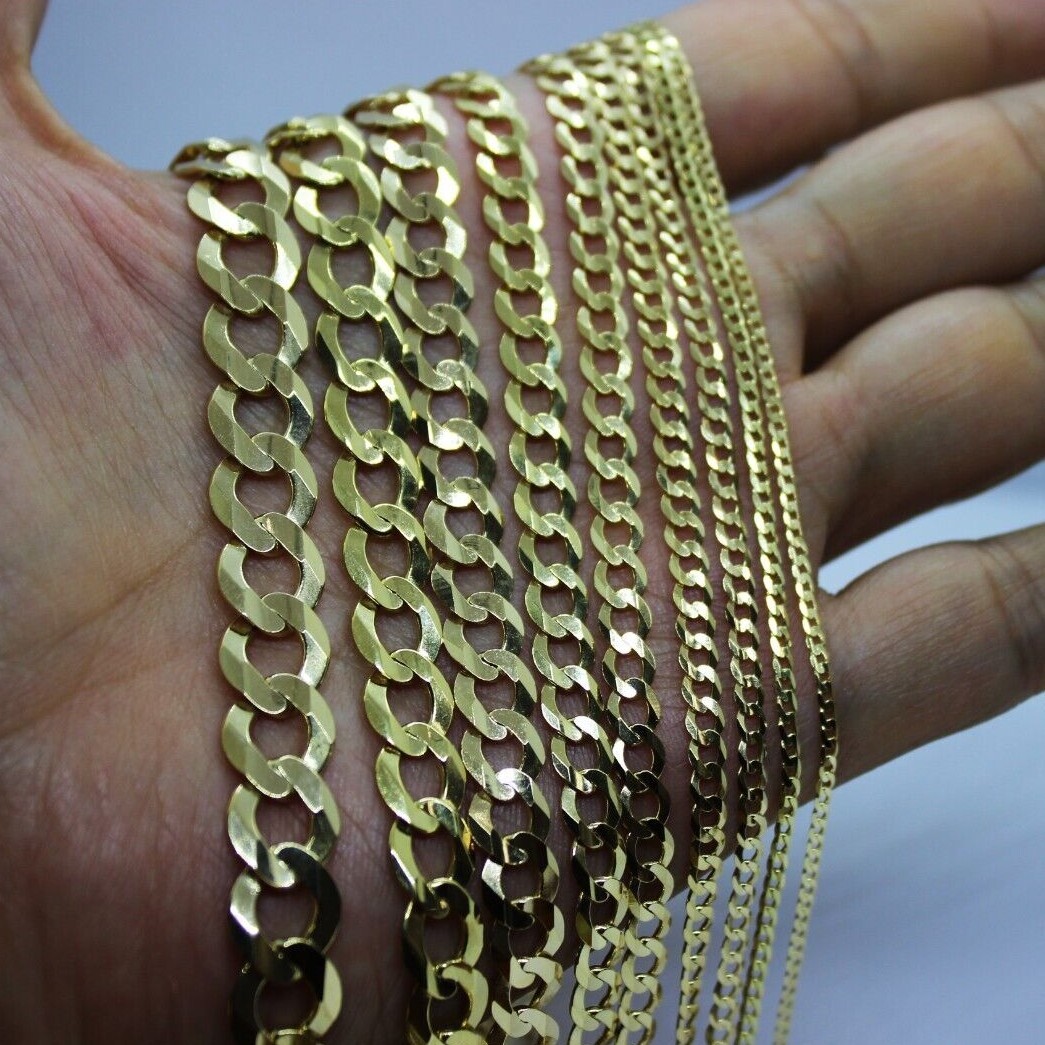14k Solid Yellow Gold Cuban Link Chain Necklace 1.8mm – 9.5mm Men Women 16″-30″
