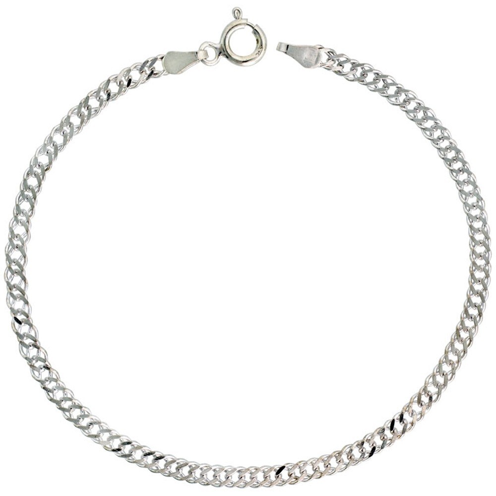 925 Sterling Silver Double Curb Chain Anklet 3mm, Fits 9.5″ to 10″ Ankles