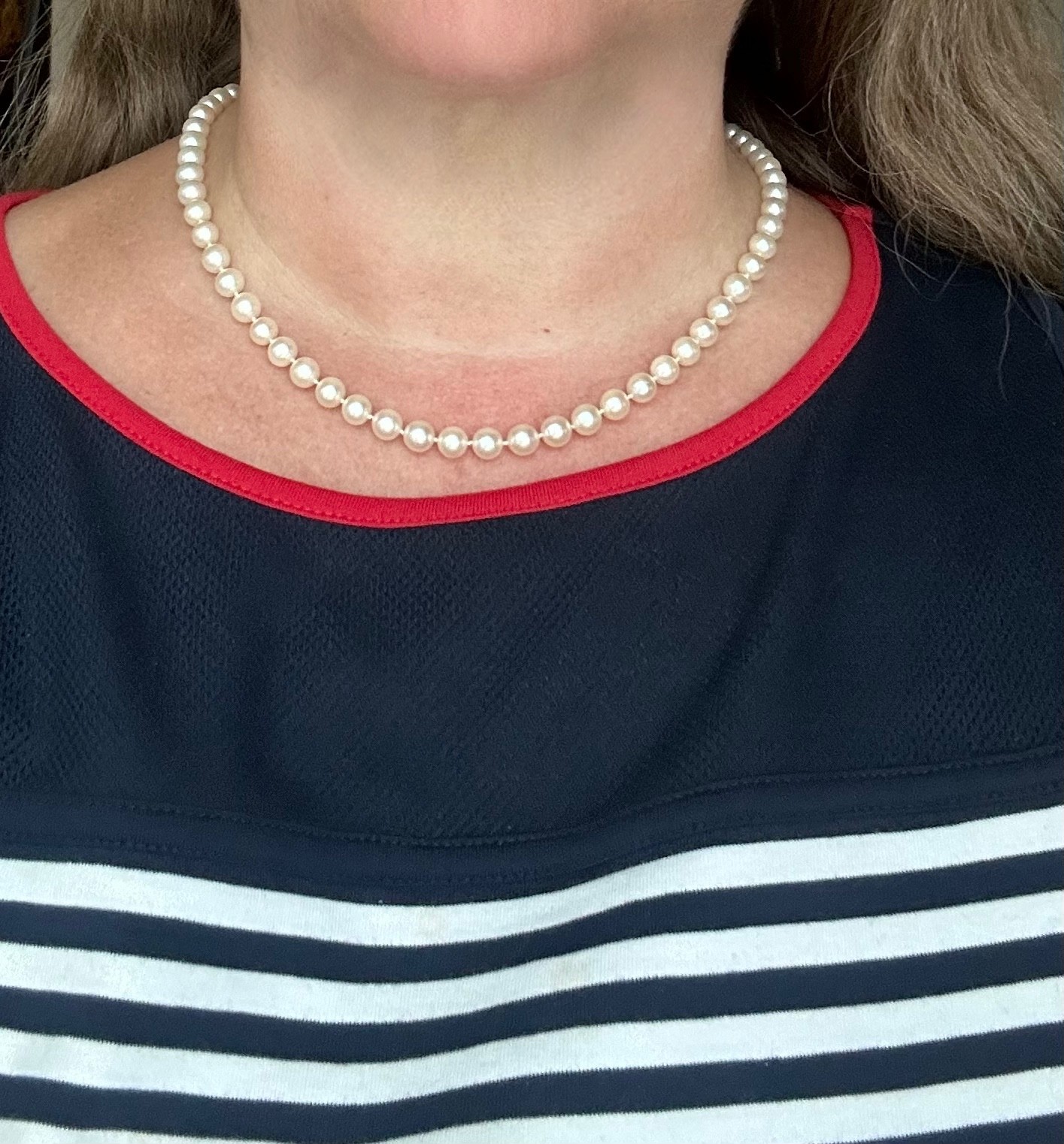 White Pearl Beaded Necklace 18″ Practical Magnetic Closure In Sterling .925