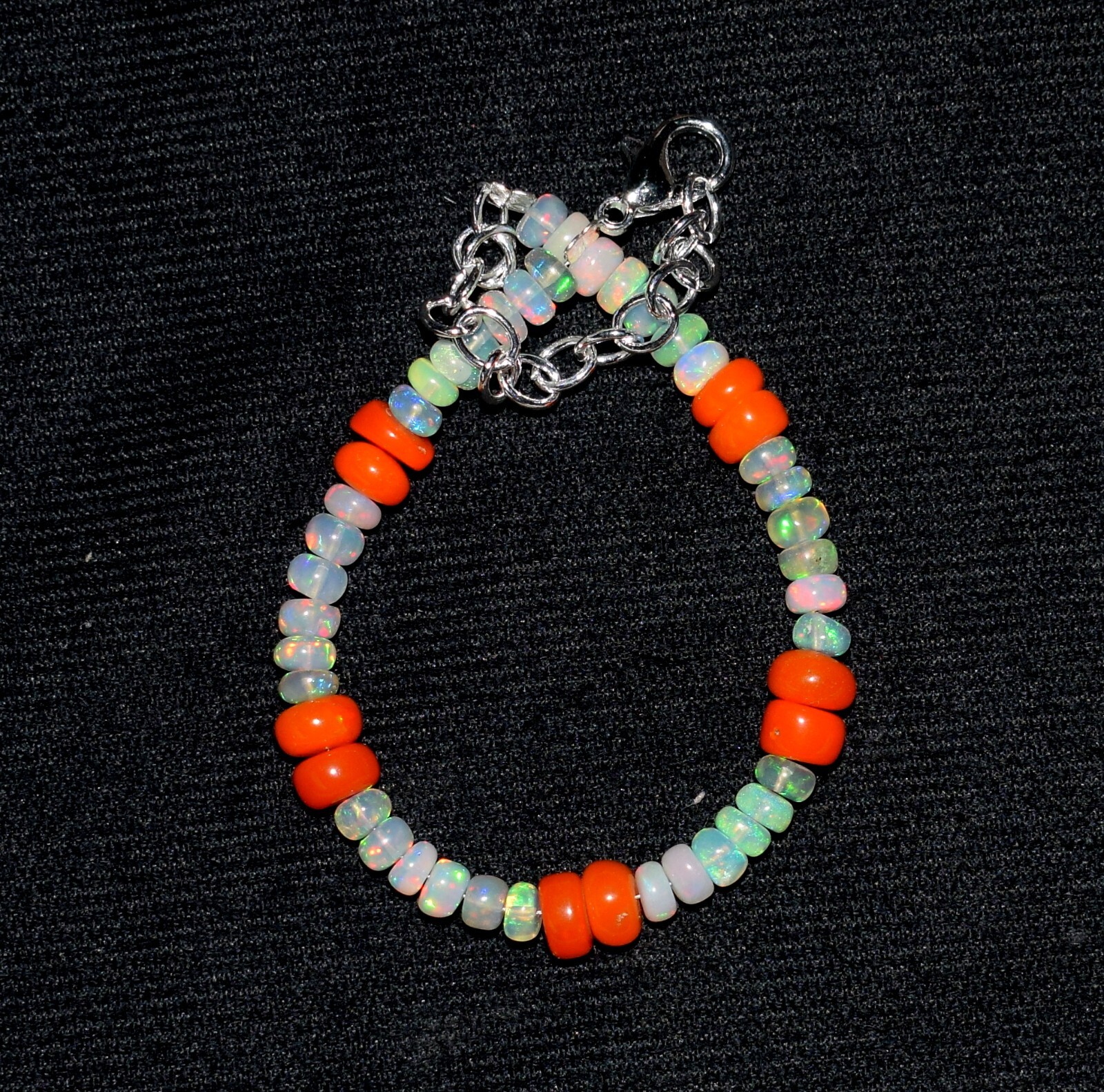Solid 925 Sterling Silver Natural Ethiopian Opal Gemstone Beads 7″Bracelet N0272