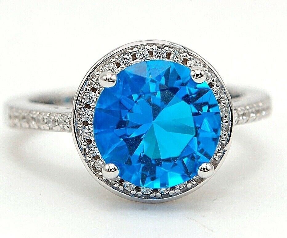 4CT Heat Treated Blue Topaz 925 Solid Sterling Silver Ring Sz 7 NB1-2