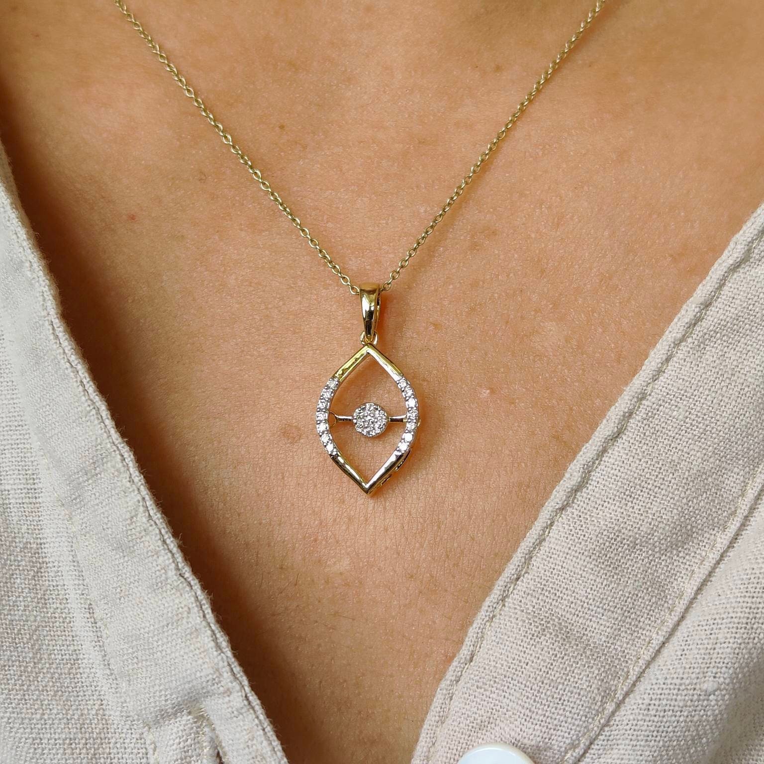 0.14 Ct Natural Diamond Pendant 14K Solid Gold Cluster Necklace Dainty Gift