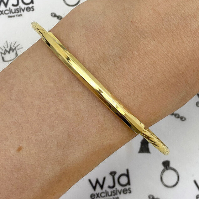 10K Real Gold 2.6mm Twisted Tube Bar Bangle Bracelet 7.25″