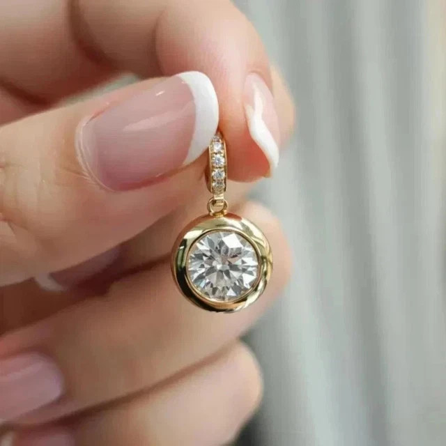 2Ct Round Cut Lab Created Diamond Bezel Set Charm Pendant 14k Yellow Gold Plated