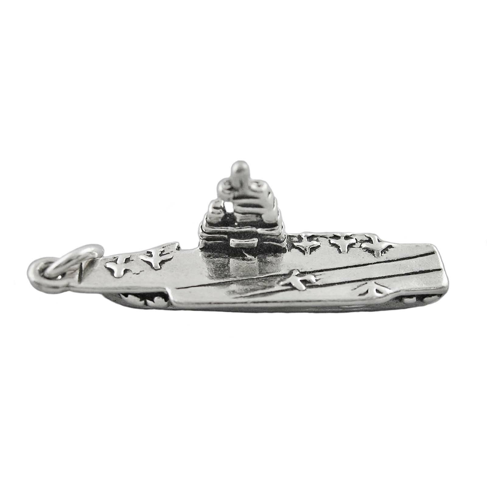 Navy Aircraft Carrier Military Ship 3D 925 Solid Sterling Silver Charm