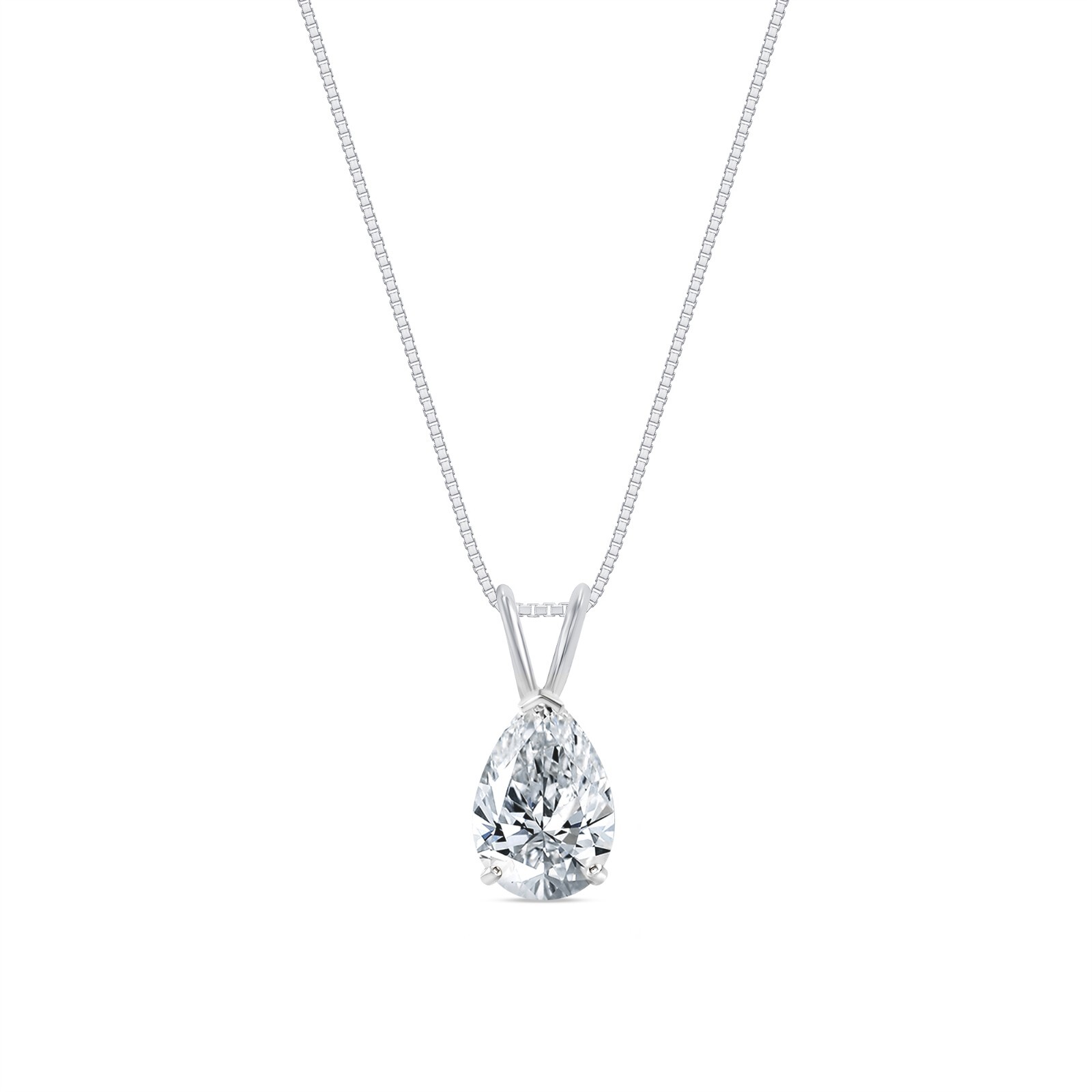 3 Ct Pear Cut Created Diamond Real 14K White Gold Solitaire Pendant 18″ Necklace