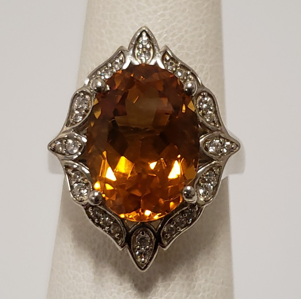 D’JOY Sterling Silver Gaucha Citrine & White Zircon Ring Size 6 -.17