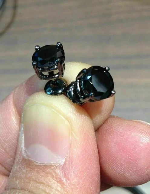2 Ct Round Lab Created Black Diamond Stud Earrings 14K Black Gold Plated