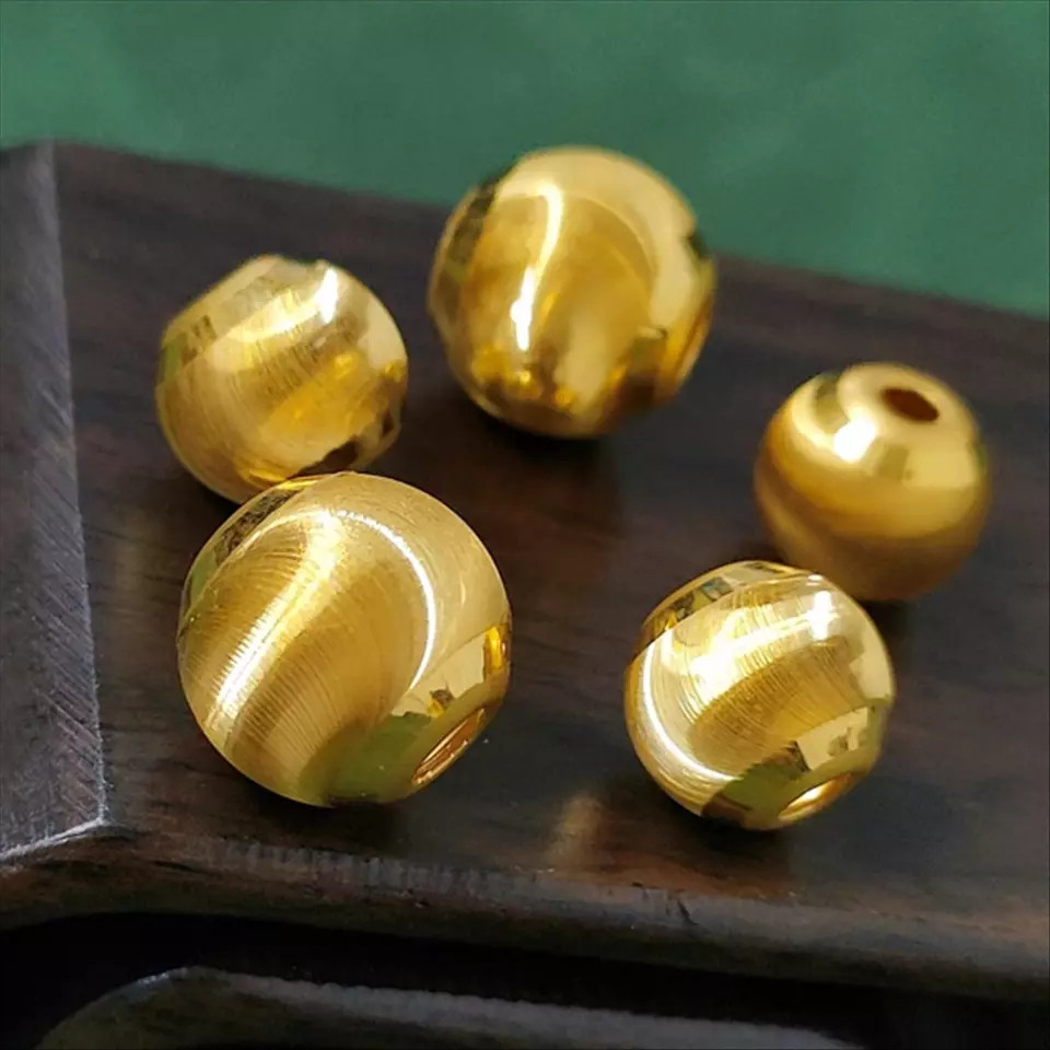 2pcs Pure 999 24K Yellow Gold Men Women 3-10mm 3D Lucky Shiny Laser Bead For Diy