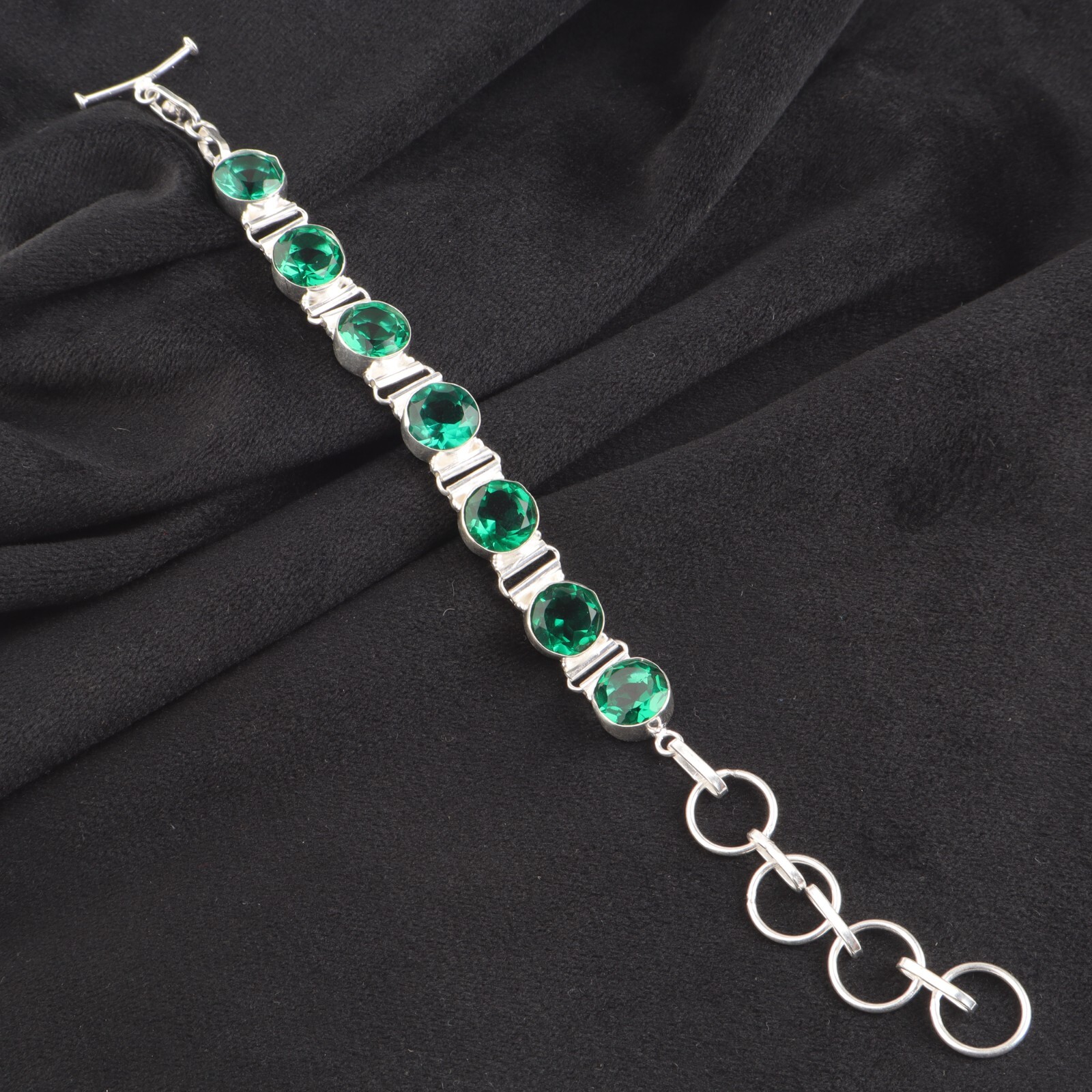 Lab Created Emerald Gemstone 925 Sterling Silver Handmade Jewelry Bracelet Gift