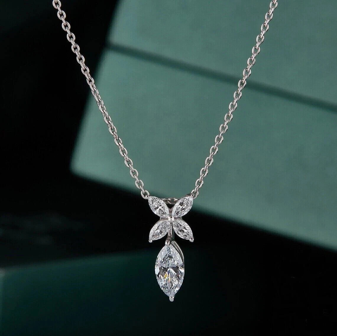 2Ct Marquise Lab Created Diamond Wedding Women’s Pendant 14K White Gold Plated