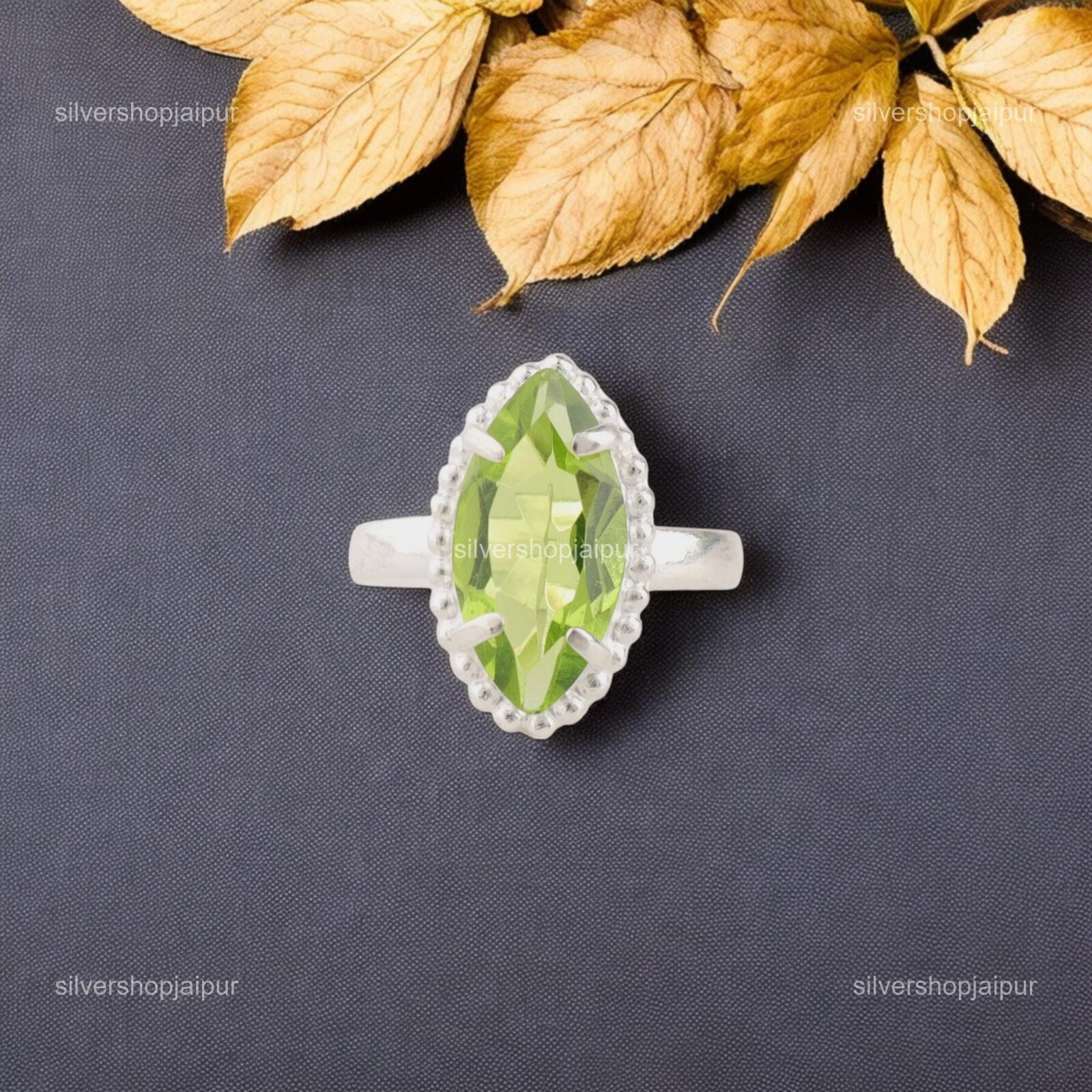 Natural Peridot Engagement Wedding Cocktail Ring Jewelry 925 Sterling Silver