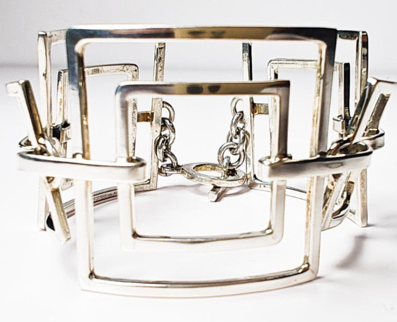 925 Sterling Silver Rectangle Link Toggle Bracelet 7.5″ 31.11g 35mm Modernist