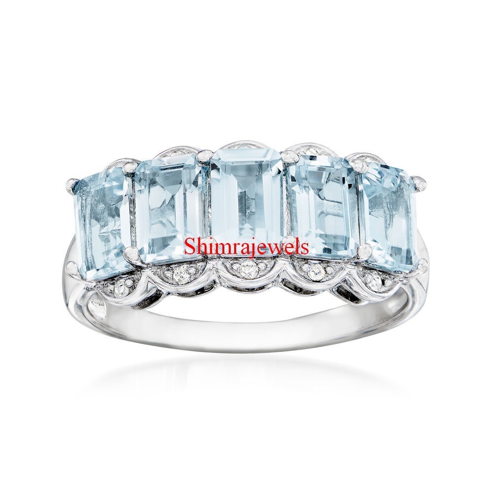 Natural Blue Topaz Gemstone With 18K White Gold Plated Silver Women’s Ring #106