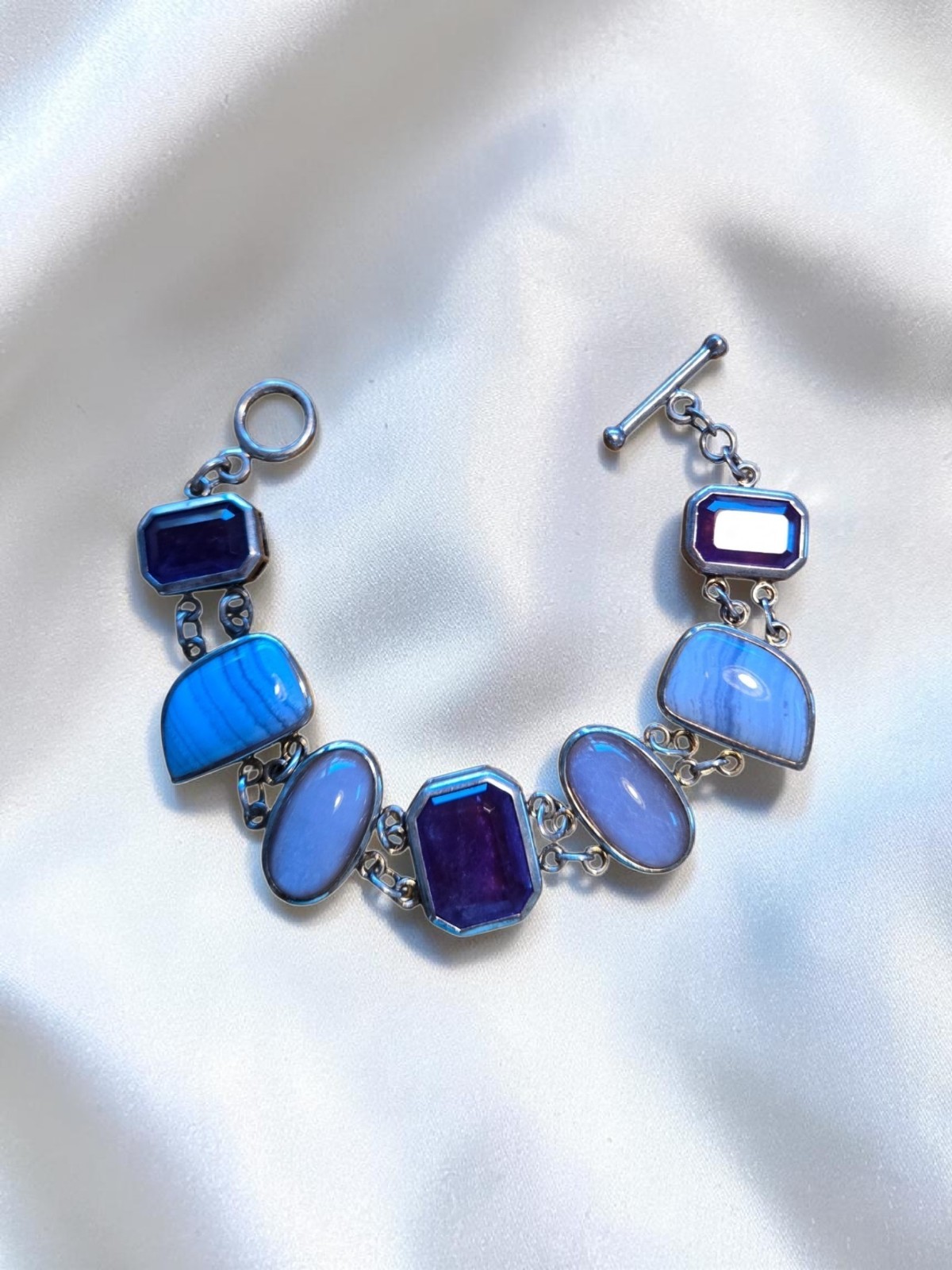 Vintage 925 Sterling Silver Whitney Kelly Amethyst & Blue Lace Agate Bracelet