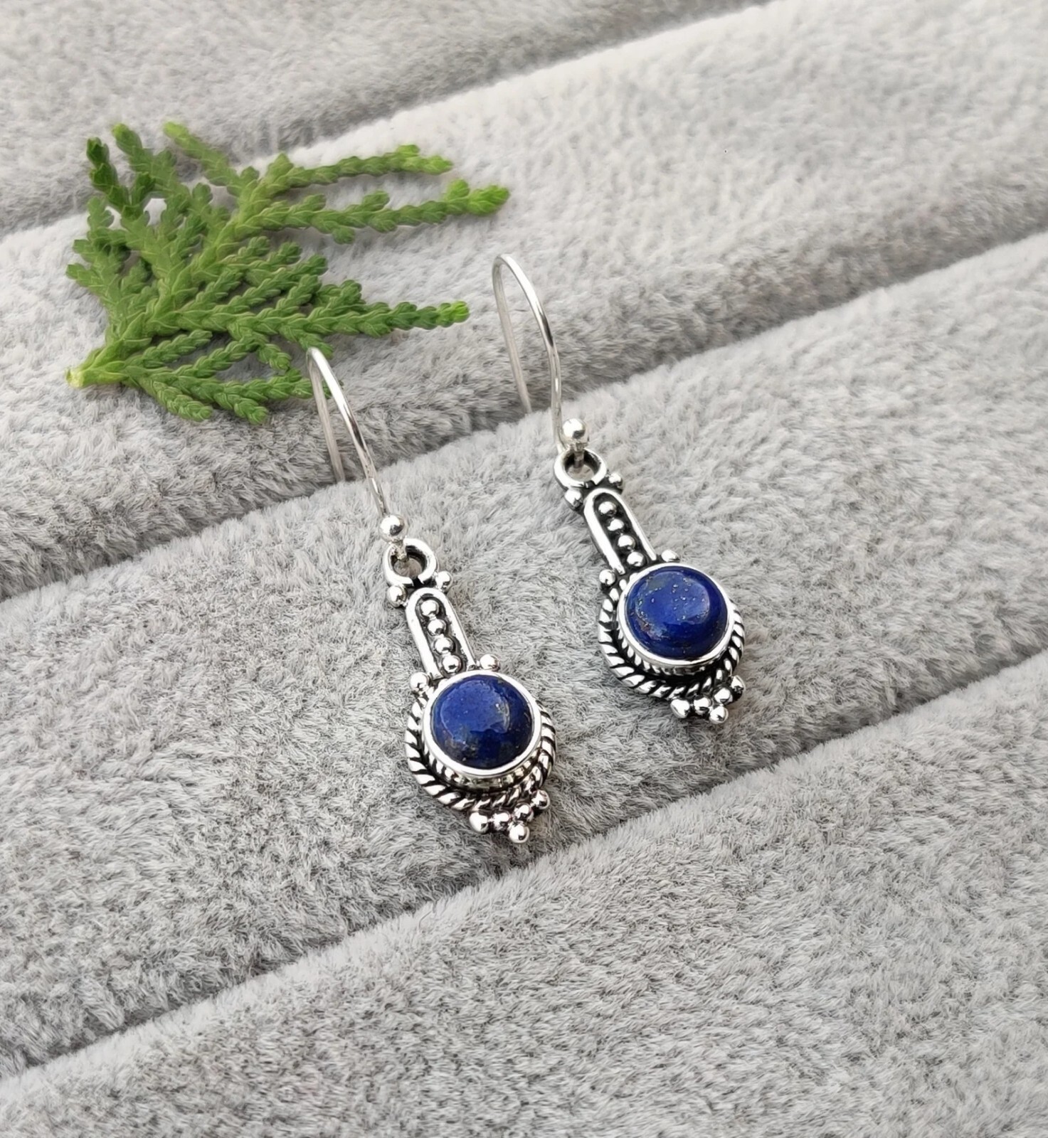 Blue Lapis Lazuli Dangle Earrings – Genuine 925 Sterling Silver Jewelry
