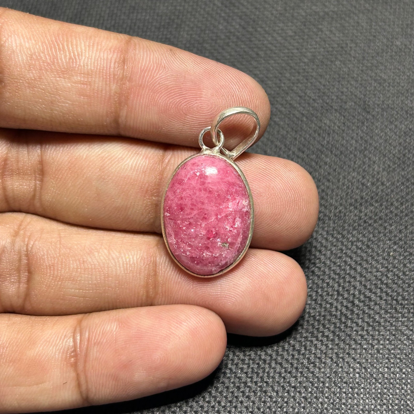 Pink Rhodonite Stone Sterling Silver Pendant Rhodonite Necklace 28 Ct MEP-8