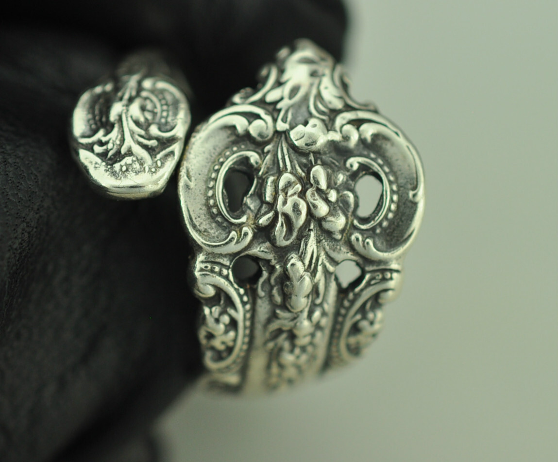 Dainty Solid 925 Sterling Silver Flower Floral Adjustable Spoon Ring