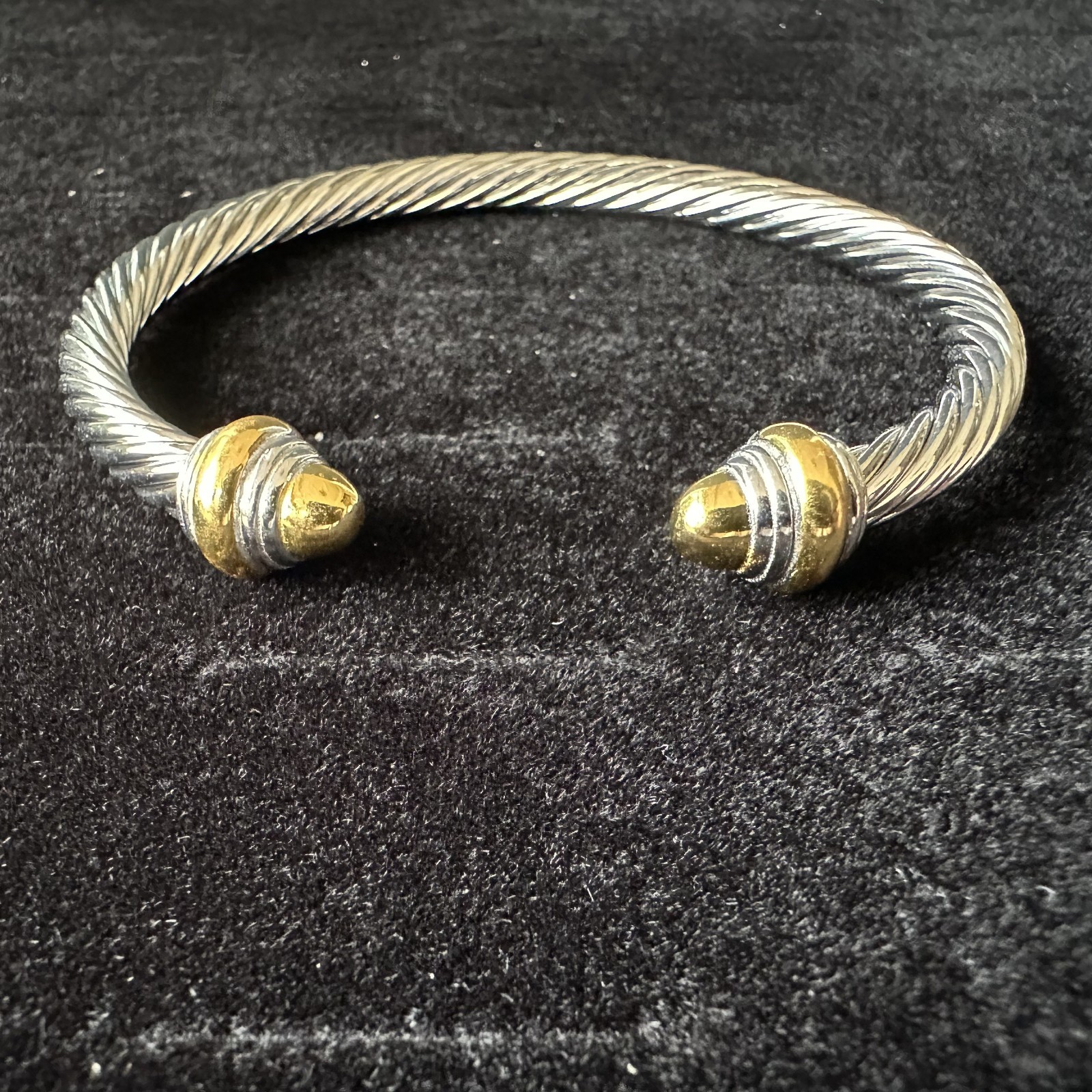 David D.Y. 925 Sterling Silver 585 Gold 7mm Cable Bracelet Gold Dome SZ M