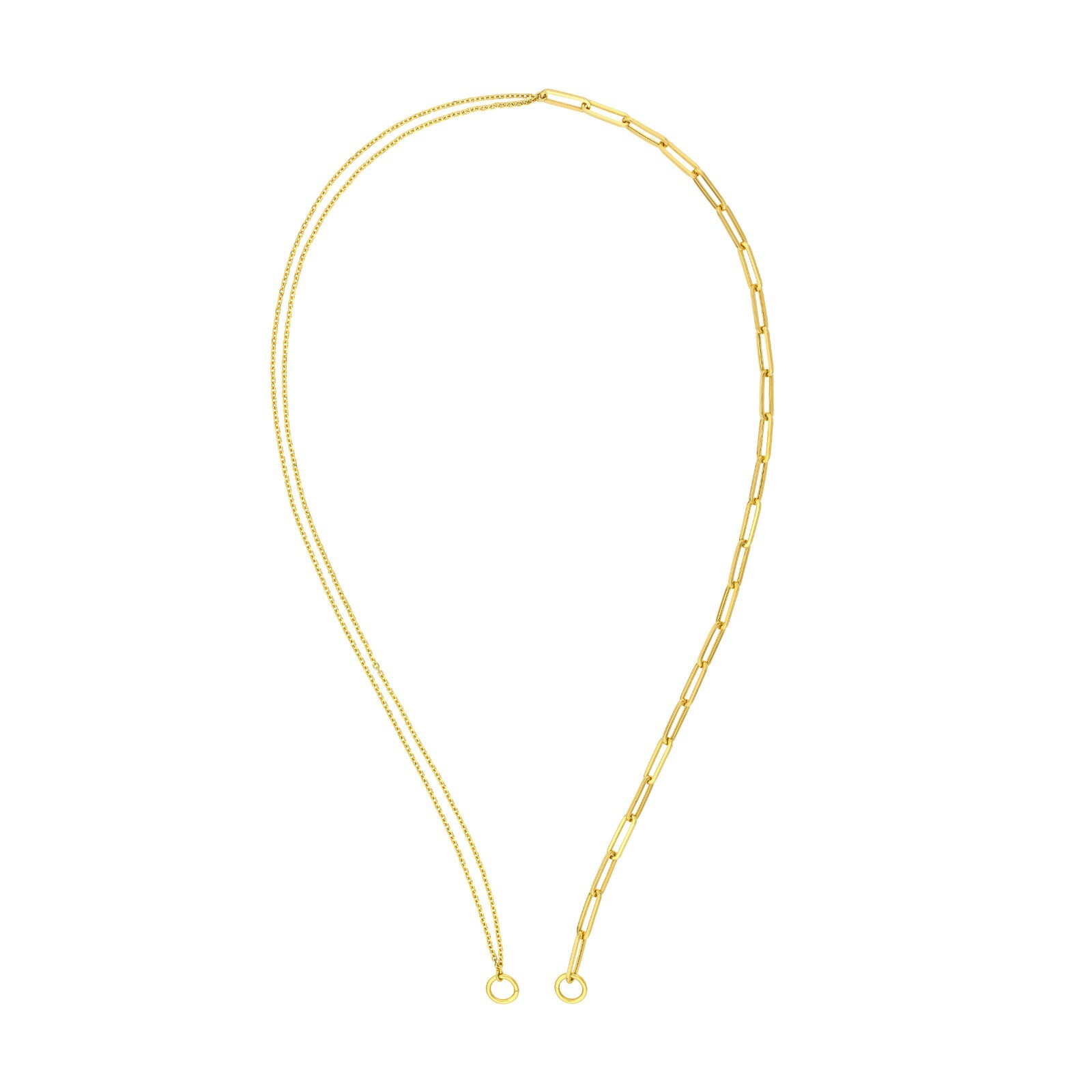 Mixed Paperclip Cable Cuban Split Chains For Push Lock Connector 14K Real Gold