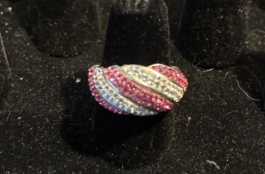 925 Sterling Silver Ring Pink & Clear Crystal Stones Gemstone Jewelry Size 7.75