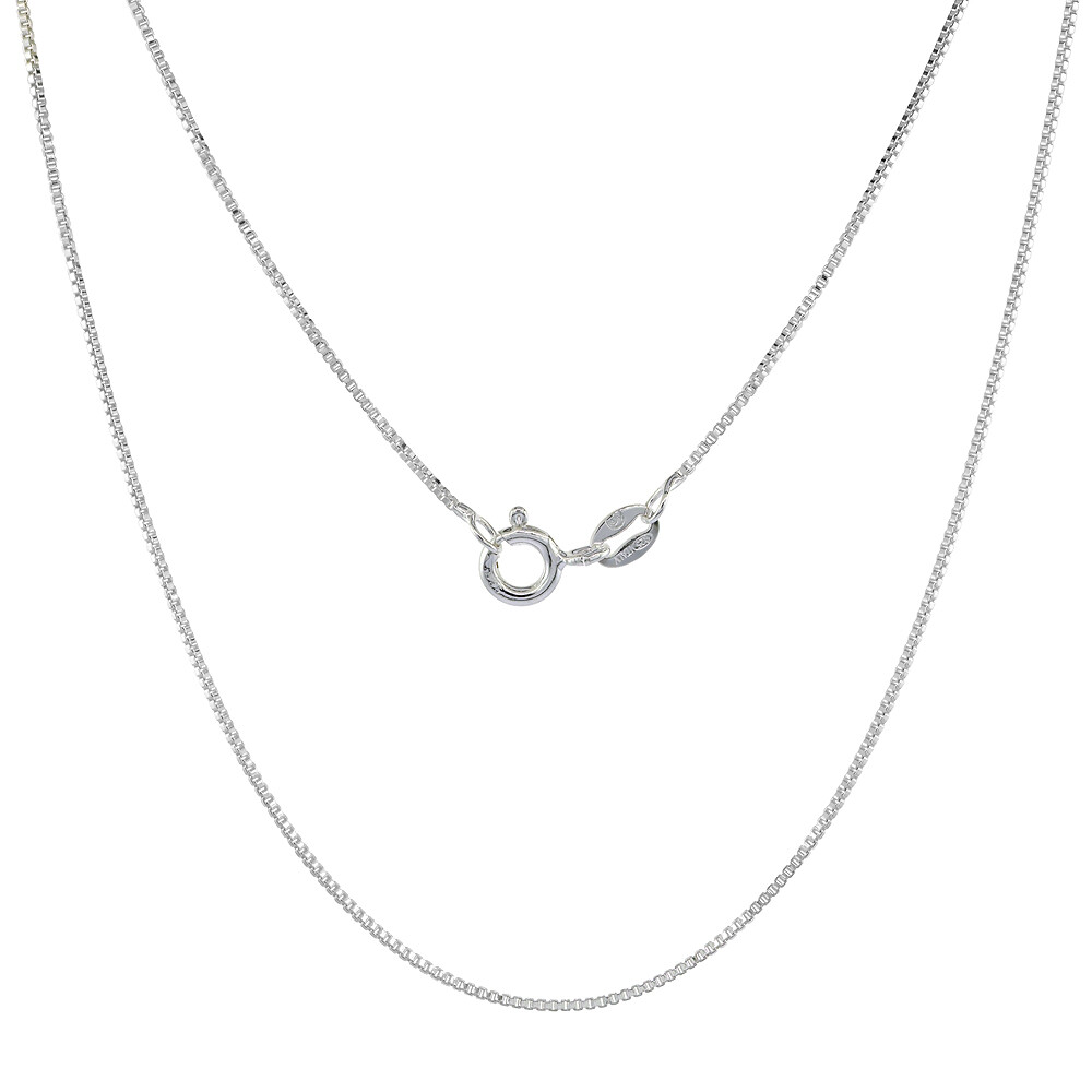 925 Sterling Silver Box Chain Very Thin Necklace Women 0.8mm Thick Size 16″~30″