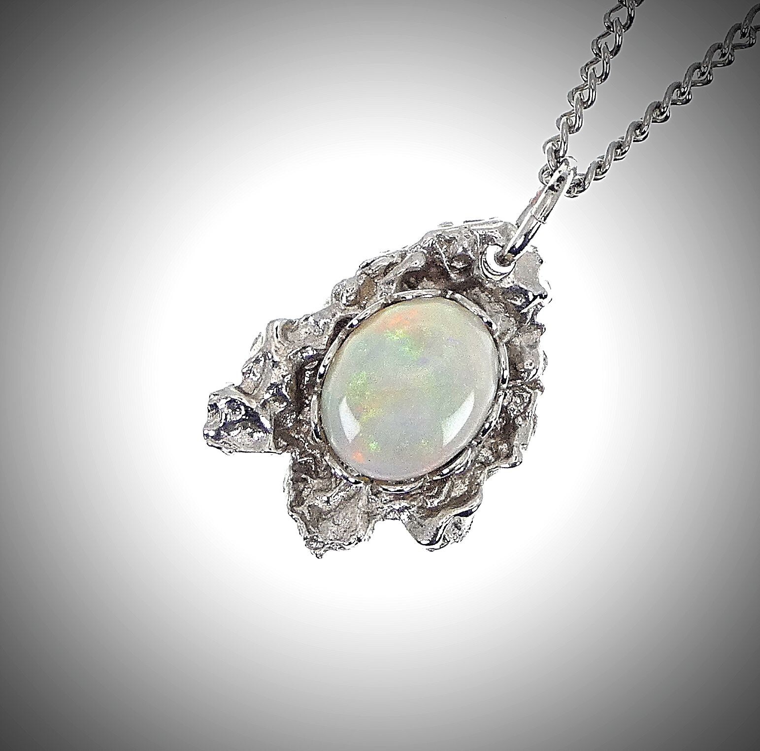 Colorful Oval Opal Stone Set In Asymmetrical Pendant Stainless Steel Necklace