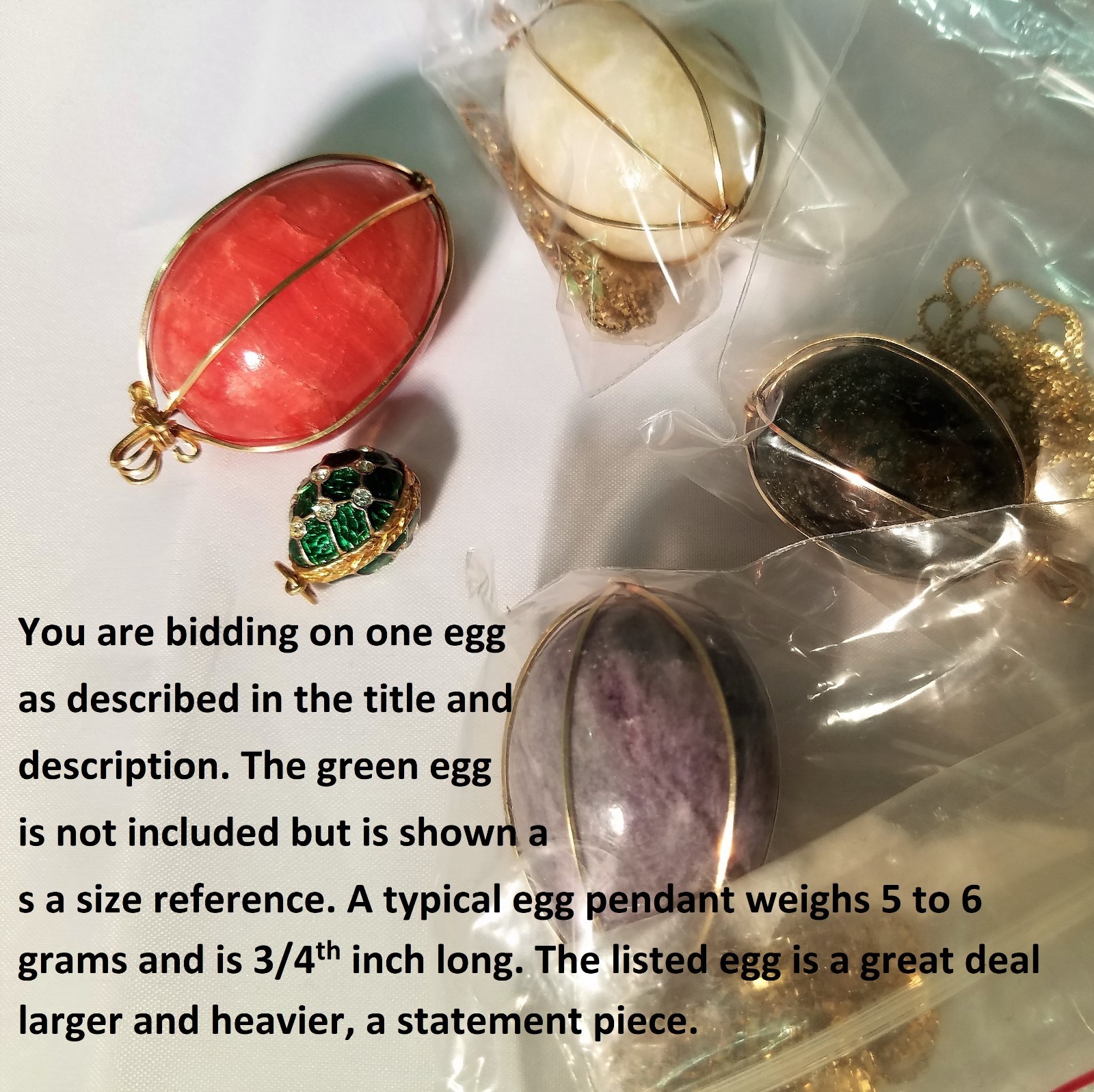 2″ Wire Wrap Caged LAVENDER JADE Egg Pendant & 30″ Sterling Silver Vermeil Chain